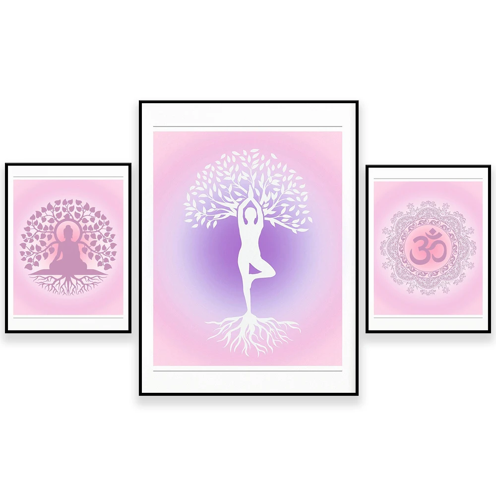 Tree of Life, OM India Art Positive Energy Poster, Trendy Pastel Ombre Mental Calm Wall Art, Aesthetic Ombre Aura Art Print