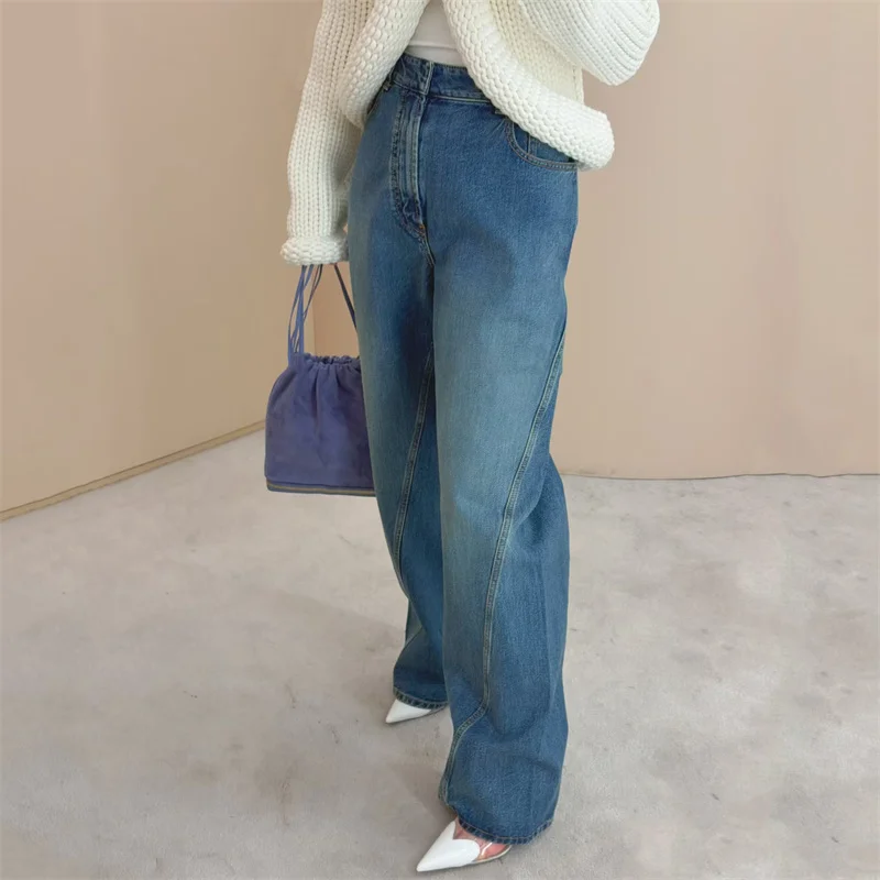 

Women's jeans New low waisted straight leg pants for summer 2026 Asymmetric slim fit pure cotton women's pants y2k Denim pants