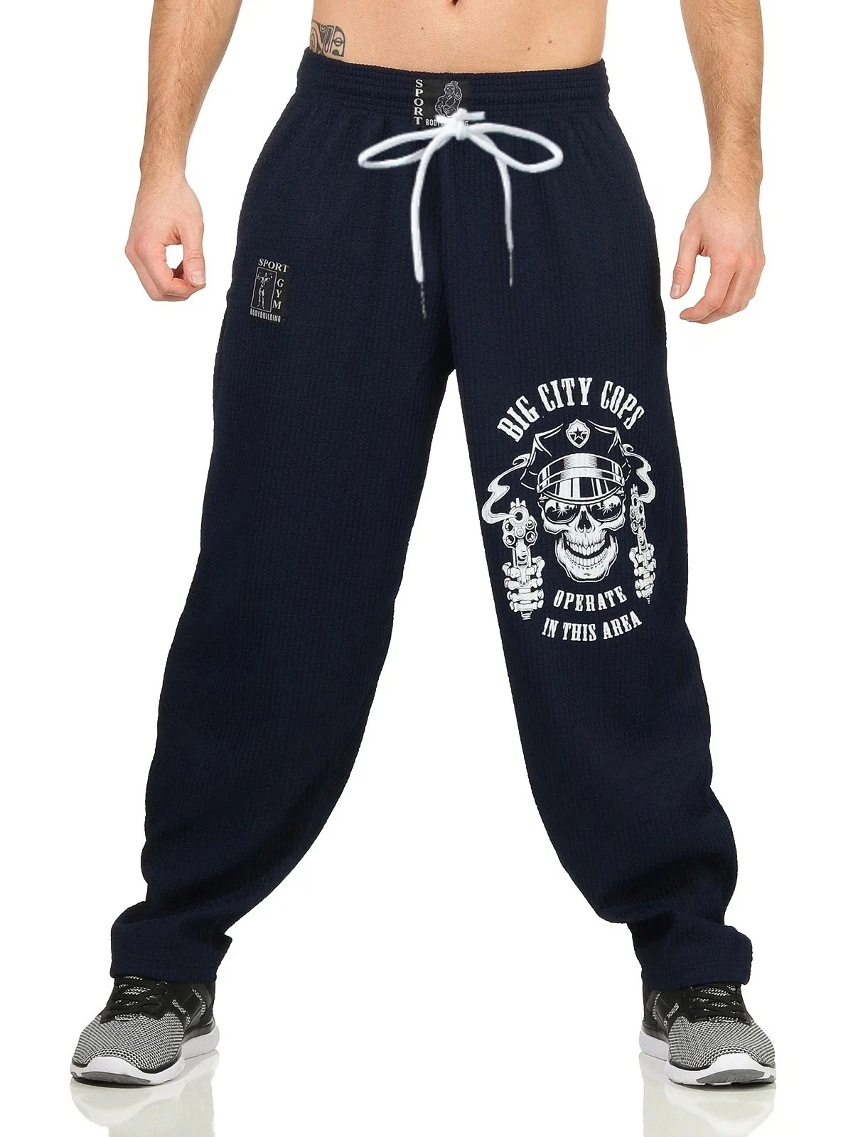 New Model Men Gothic Vertical Graphic Wide Leg Sweatpants Drawstring Loose Straight Baggy Y2K Dark Punk Streetwear Pants.