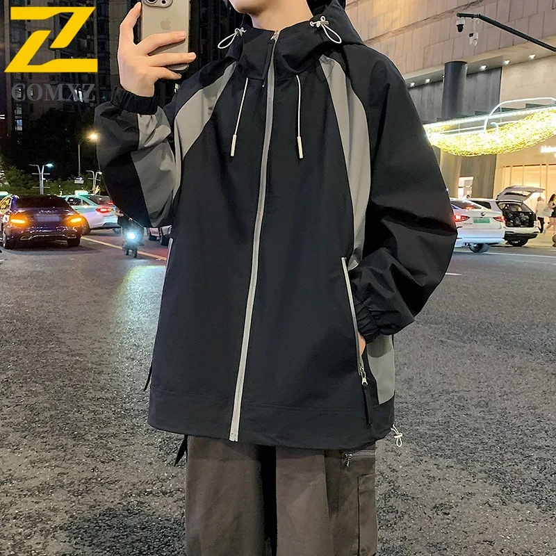 

COMXZ 2025 Mens Vintage Color Block Jacket Spring Autumn Trendy Casual Versatile Outdoor Coat Stylish Windbreaker