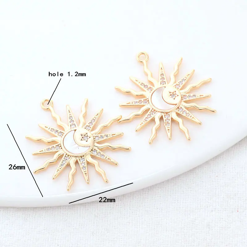 22*26Mm 14K Goud Kleur Messing En Zirkoon Sun Moon Star Charms Hangers Sieraden Maken Levert Diy kettingen Bevindingen Accessoires