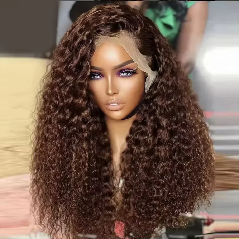 

Ombre Brown 180% Density 26 Inch Kinky Curly Lace Front Wig 13*4*1 for Women with Baby Hair Synthetic Fiber for Daily Wear