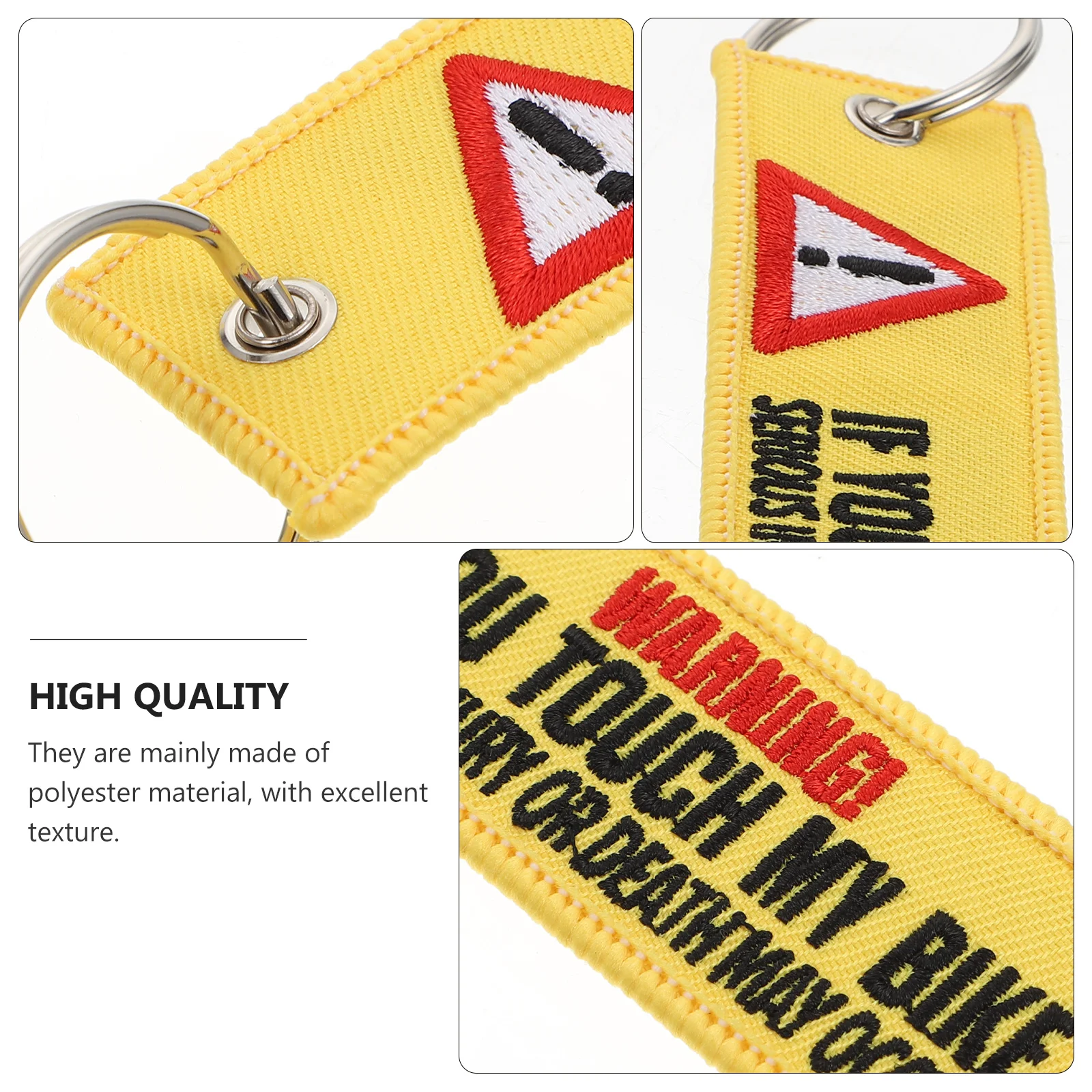 

3Pcs Key Chain Decor Embroidery Warning Sign Creative Pendant Polyester Bag Decoration Handbag Hanging Car Key Holder Accessory