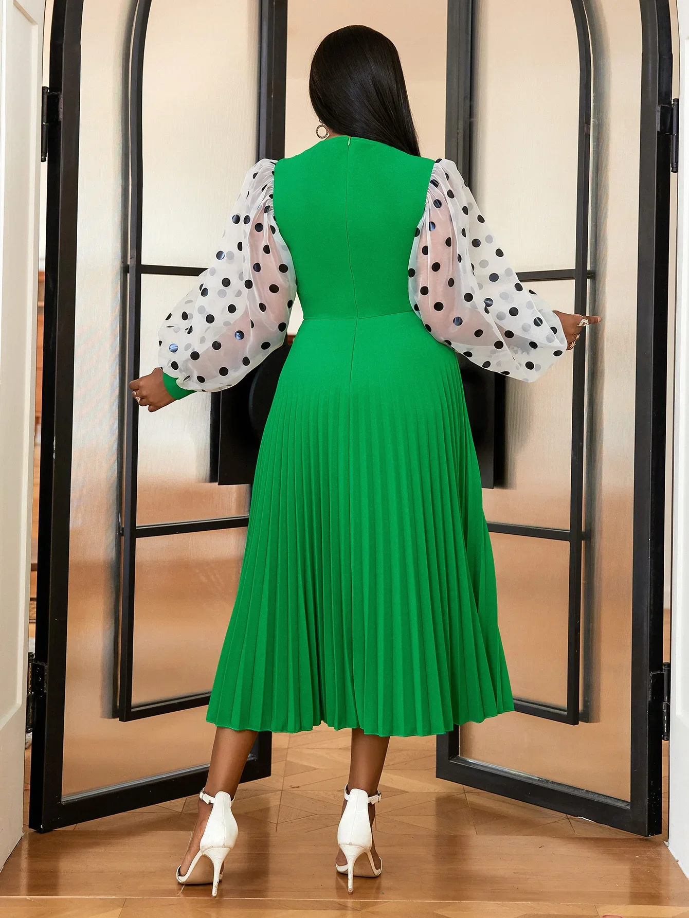 Robe Mi-Longue Plissée en Organza Imprimé à Pois, Élégante, Grande Taille, Manches sulfDécoupées, Ligne A, Tenue de Bal de Promo