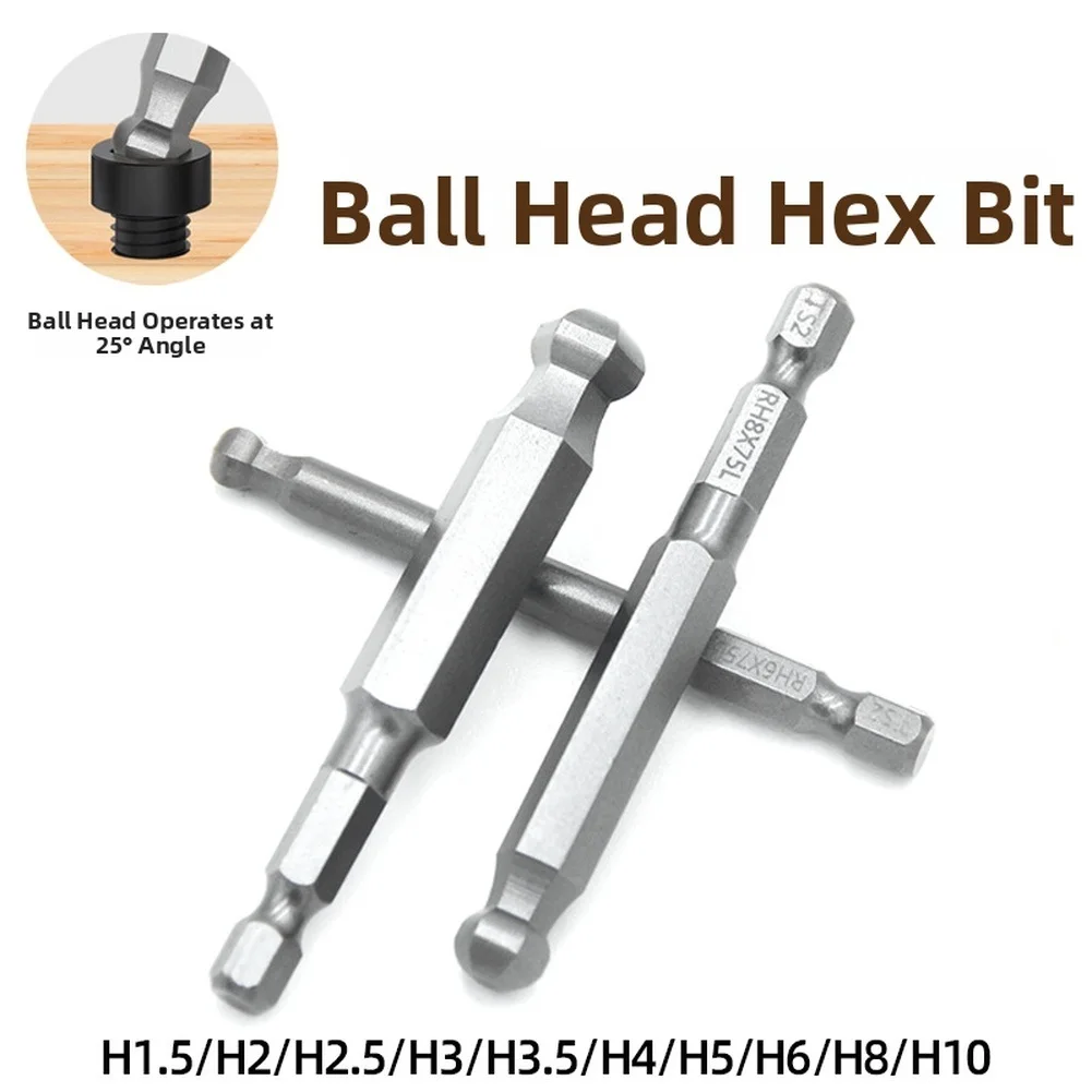 1/10PCS 75mm Magnetic Ball Hex Screwdriver Bit Set 25° Angled Ball Head For Electric Drill High Hardness Power Tool Parts