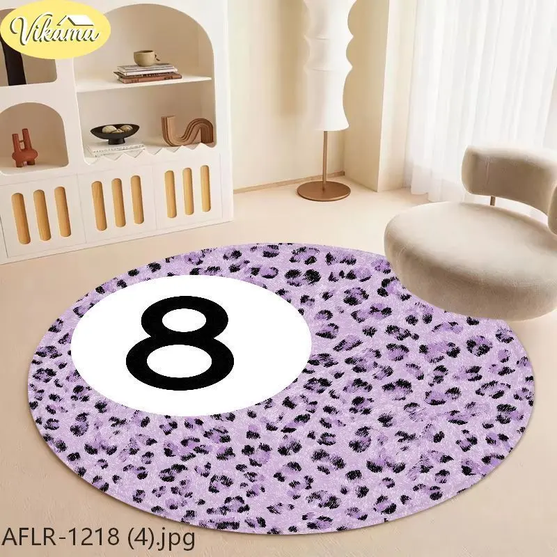 VIKAMA Circle Rug Pink Leopard Print 8 Ball Pattern Soft Non Slip For Living Room Bedroom Girls Room Decor