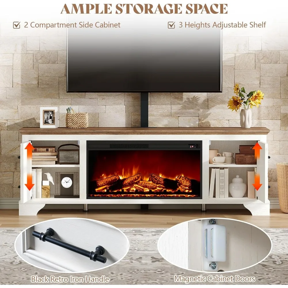 Soporte para TV con chimenea eléctrica para televisores de 32 a 70 pulgadas con funciones giratorias y ajustables, toma de corriente incluida, ideal para Livi modernos