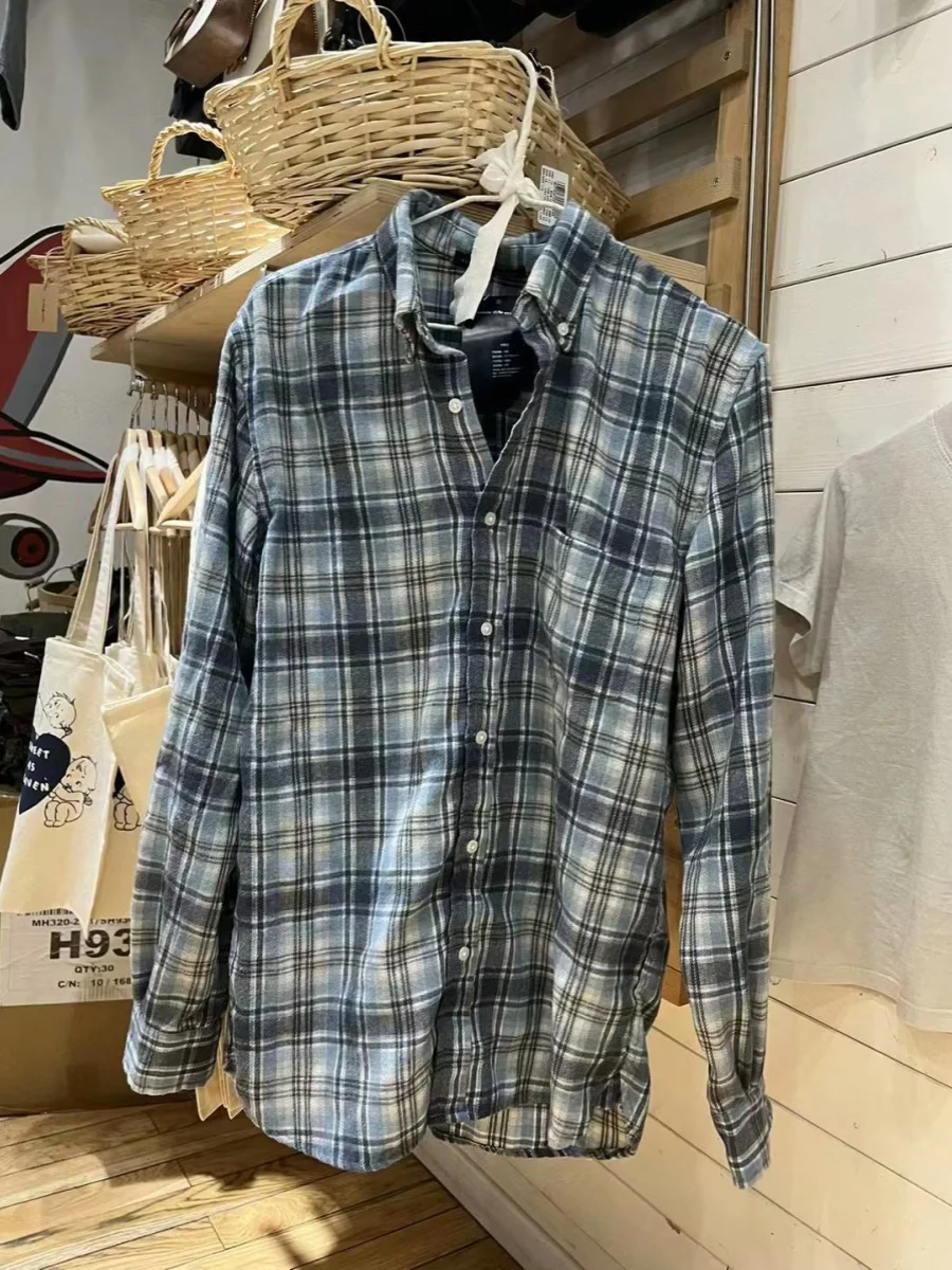 

Классическая американская клетчатая рубашка BM свободного кроя с длинными рукавами, женская, с защитой от солнца, из хлопка, для повседневной носки, в корейском стиле.