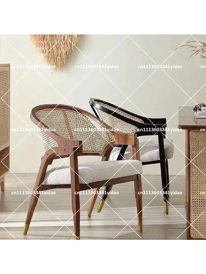 

Solid Wood Dining Chair with Rattan Backrest, Retro Single Seat for Restaurant, Homestay, and Home Use