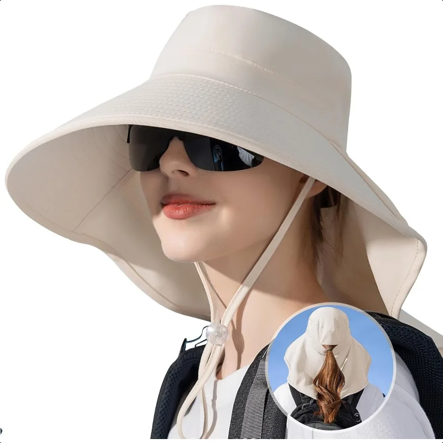 

Ruqizhi Sun Hats for Women with Neck Flap Ponytail Hole Women Sun Hats Rollable UV Protection Fishing Hats Wide Brim UPF 50+