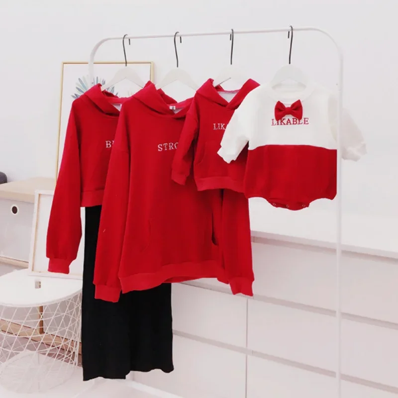 Parent-Child Clothes For The Whole Family Matching Dad And Son Hoodies Women Dress Two Piece Outfits Mom Daughter Equal Clothing