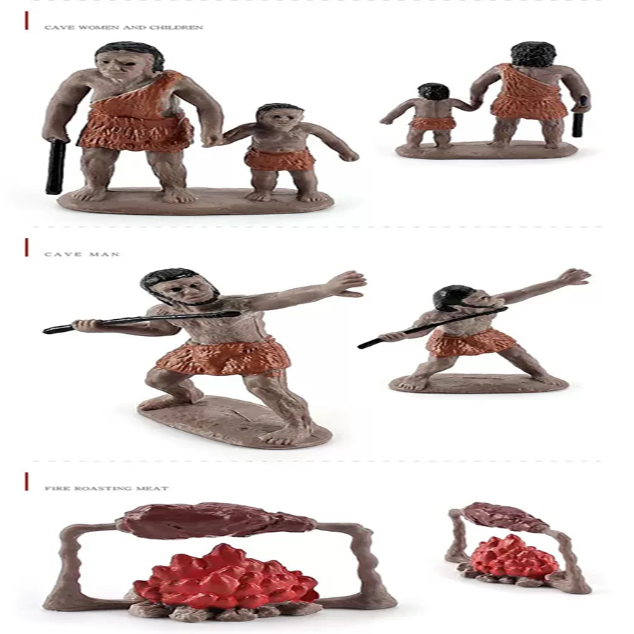 6PC-Prehistorische Mensen Leven Scène Menselijke Evolutie Wilde Sabeltandige Tijger Mammoet Dieren Model Actiefiguren Collectie speelgoed