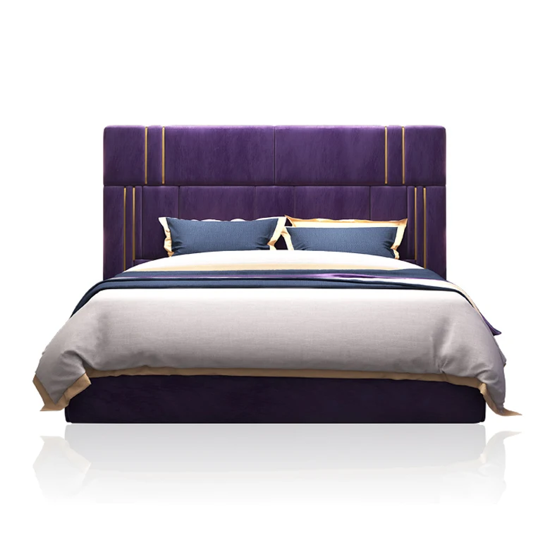 

#@Luxury Modern Velvet Upholstered Purple king Single Bed Bedroom Furniture