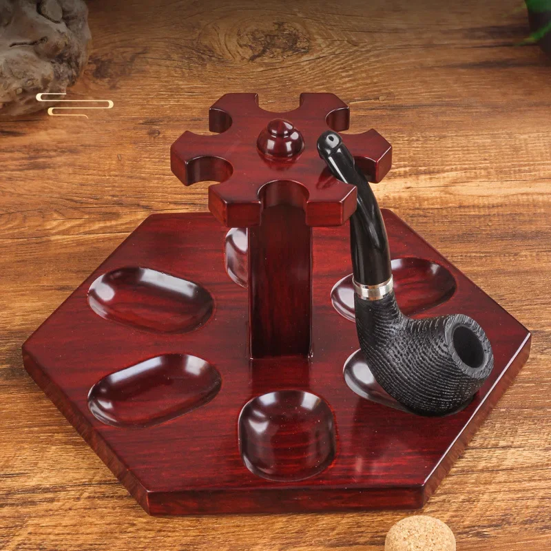 6 Position Rosewood Hexagonal Capacities Pipe Rack Detachable Solid Wood Display Stand Smoking Pipe Accessories