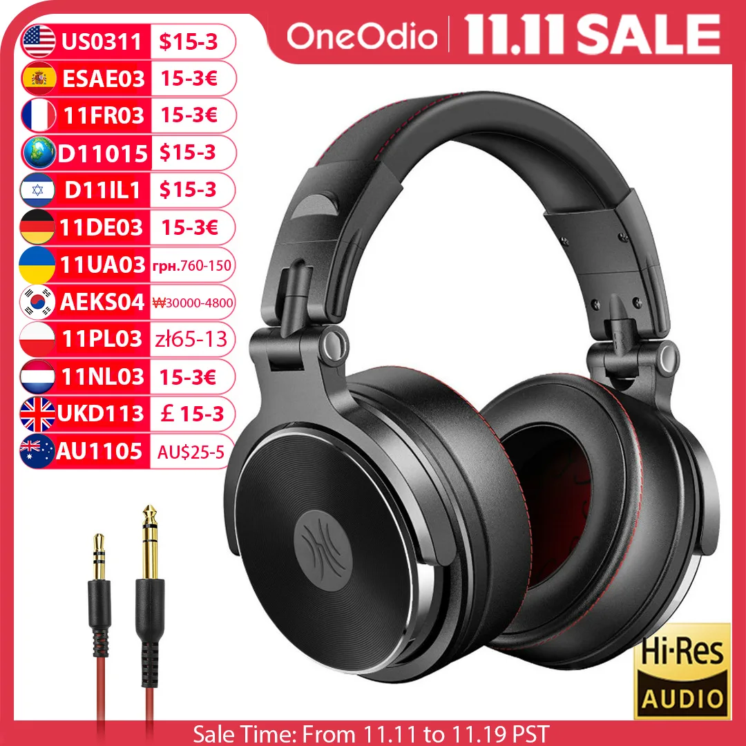 Oneodio Studio Pro Cuffie DJ Over Ear Driver da 50 mm Cuffie HIFI cablate Monitor professionale Cuffie DJ con microfono per telefono