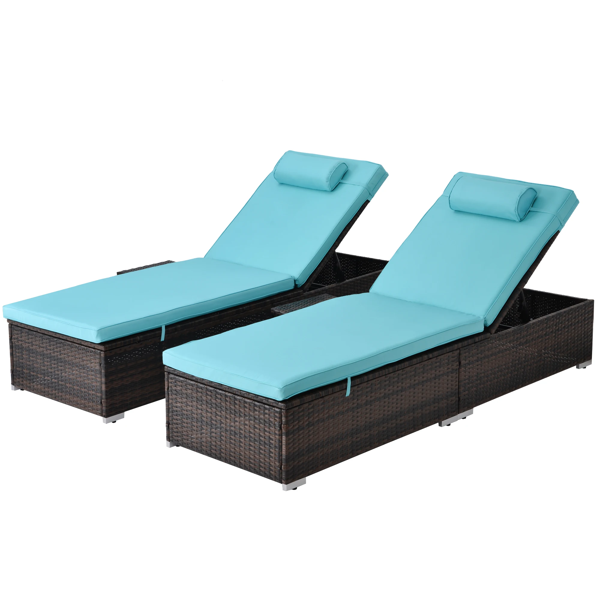 Außen PE Wicker Chaise Lounge - 2 Stück Terrasse Braun Rattan Liegestuhl Strand Pool Verstellbare Rückenlehne Liegen