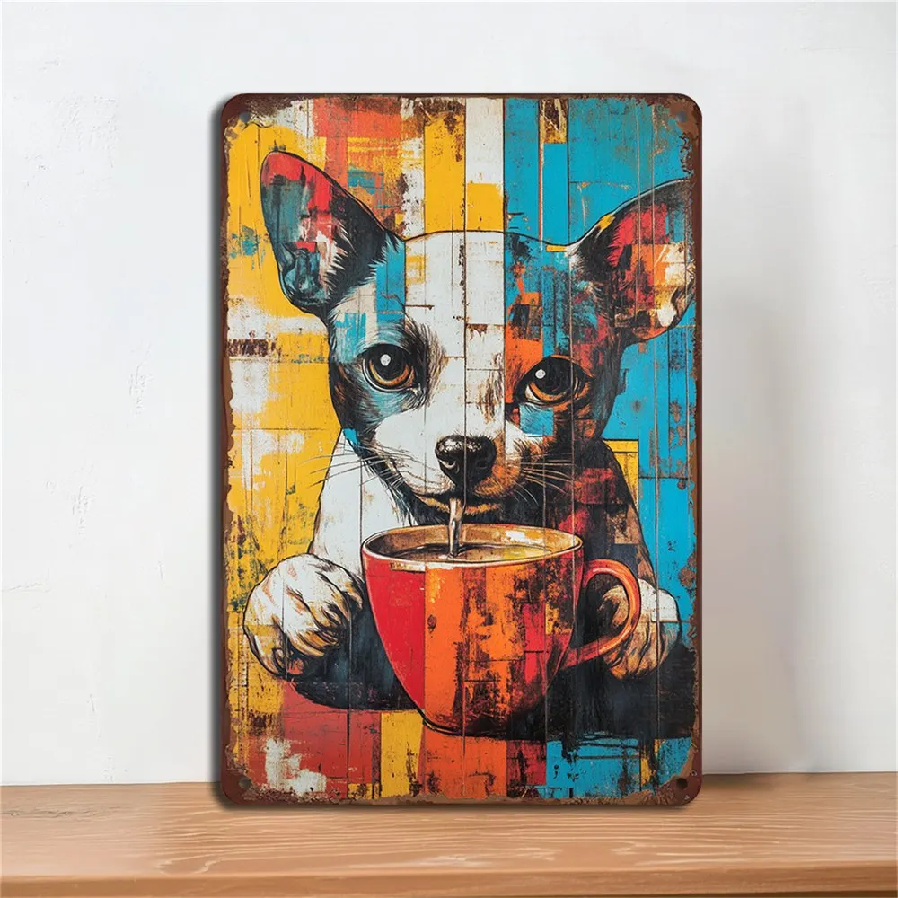 Placa de ferro de metal para cachorro aquarela vintage, decoração de arte de parede de ferro para casa, presente para amantes de cães, tamanho 8x12 polegadas, decoração de parede de casa