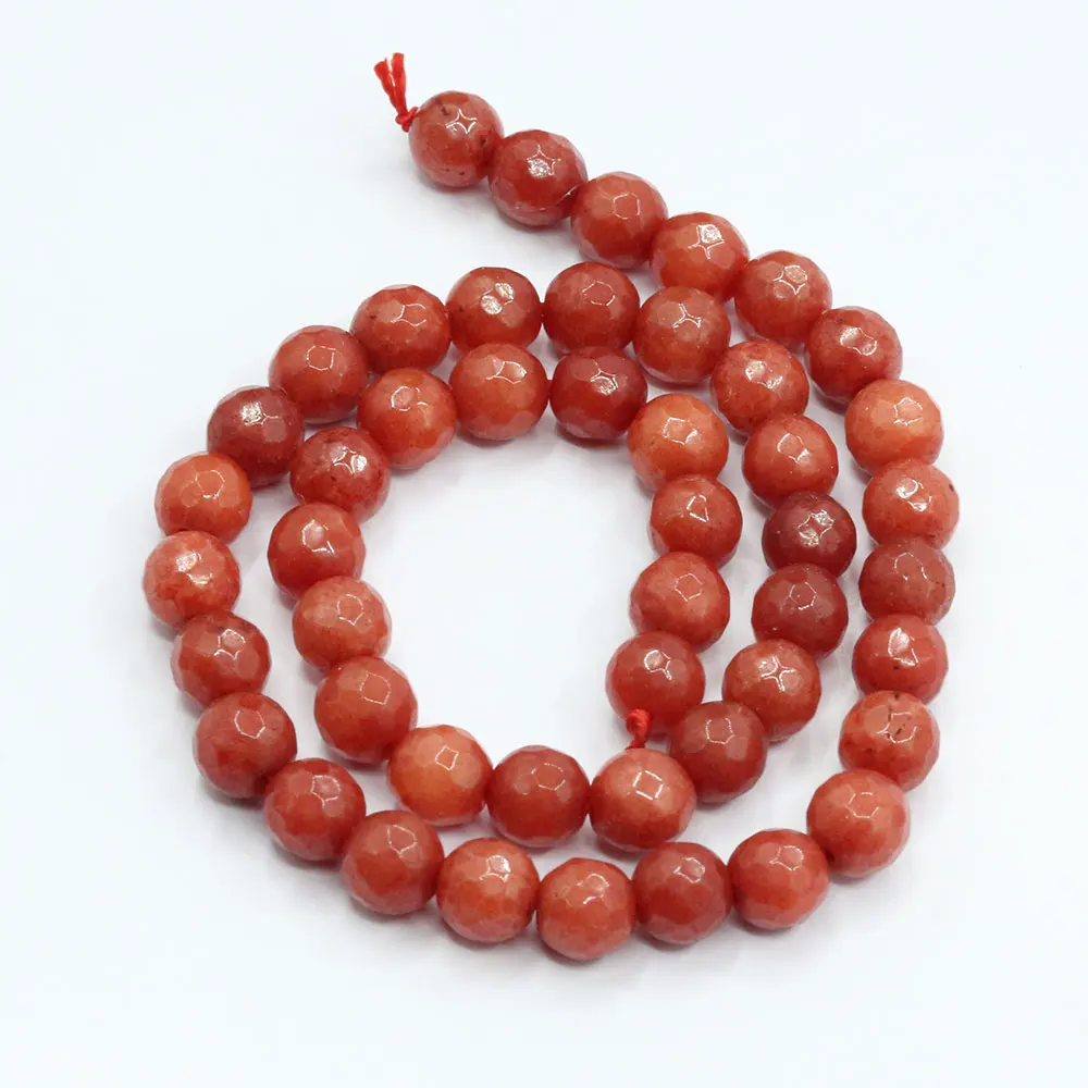 APDGG 8mm 2 Strands Coral Red Jade Round Faceted Beads Gemstone Beads 15