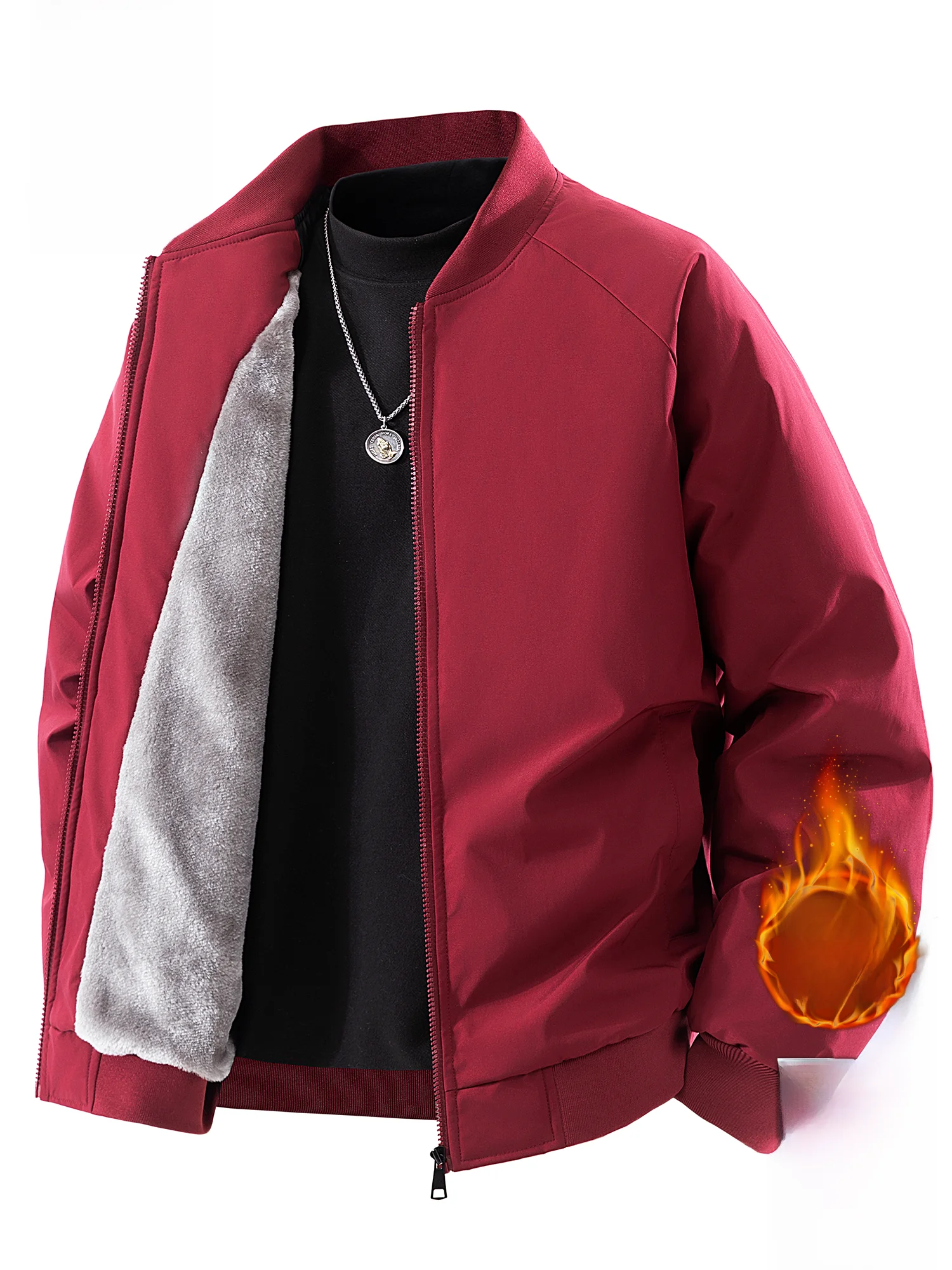 

PaulFrank Thiened Winter Jaet Men's Casual Warm Fce Lined Stand Collar Coat Polyester Fabric Long Sve Zipper Closure