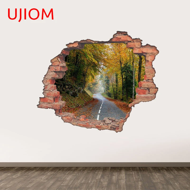 UJIOM 13cm X 13cm Forest Scenery Tear Wall Sticker Personality Vinyl Kids Room Bathroom Decals Room Decoration Accessories