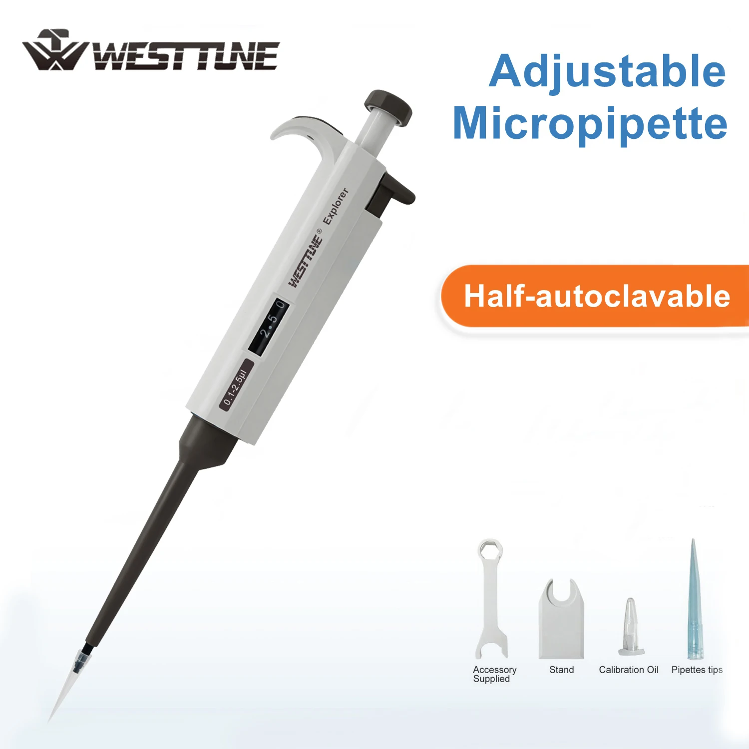 WESTTUNE Laboratory Pipette Adjustable Single Channel Digital Micropipette High-Accurate Variable Volume Pipette Lab Equipment