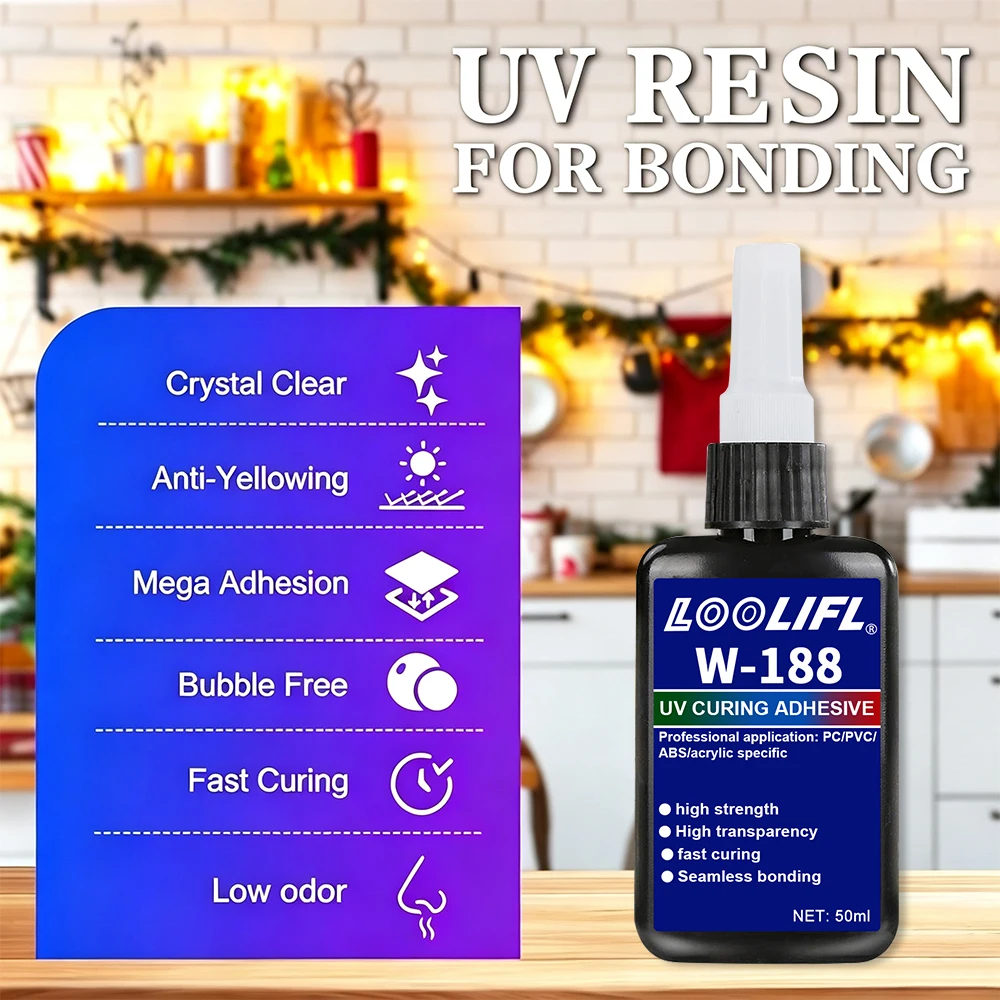 W‑188  Curing Adhesive High Strength Seamless Bond Glue for High Transparency Fast Curing Non‑Toxic Low Odor DIY Repair Adhesive