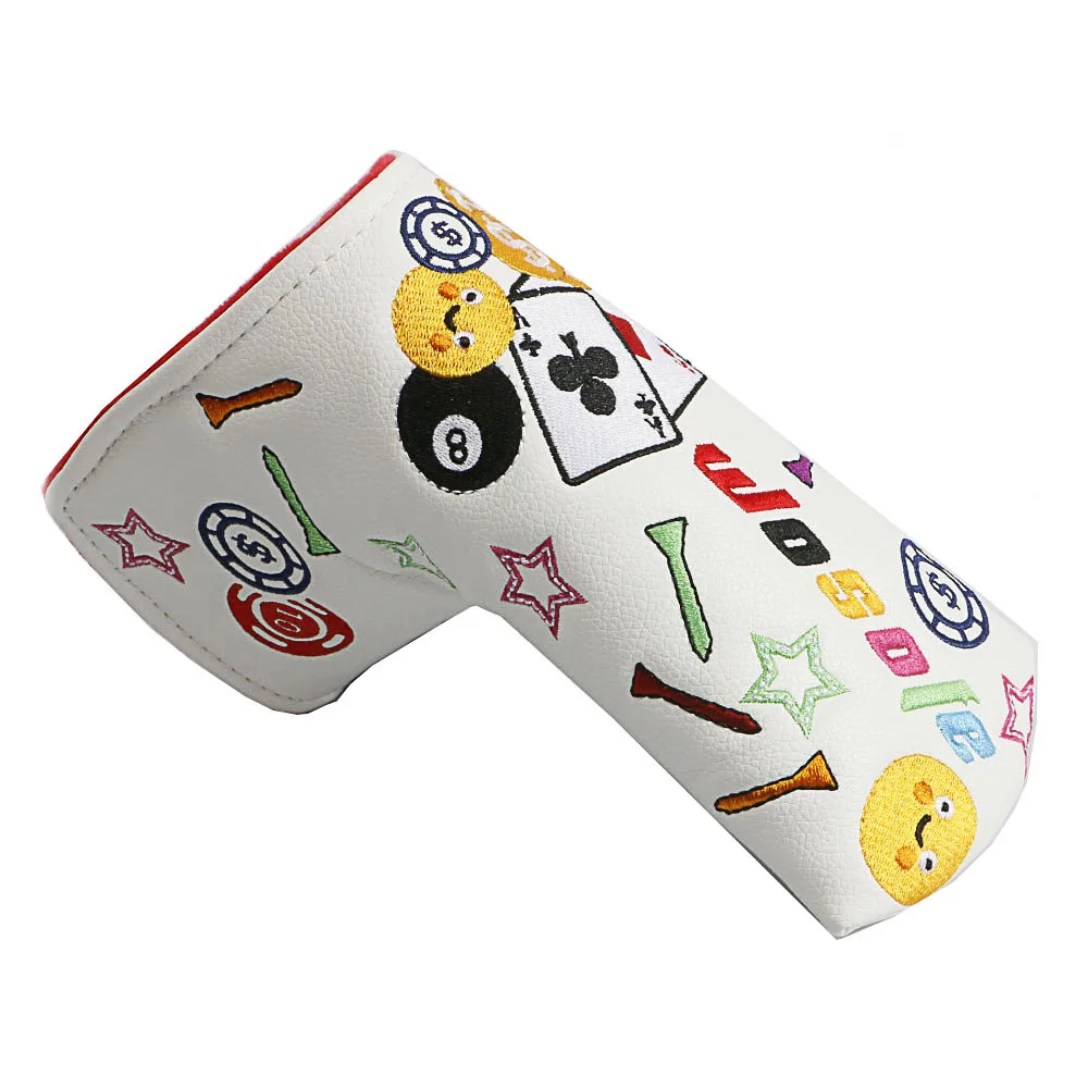 NEW golf putter headcover mallet cover pu leather Embroidered with funny patterns waterproof  Golf Club Protective Cover