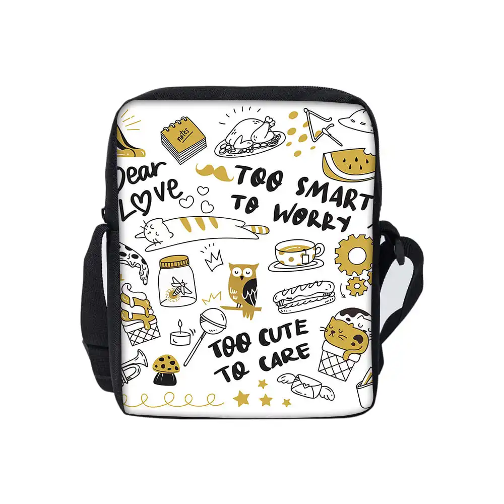 Owl Cat Bee Pattern Single Sided Messenger Bag for Boy/Girls Children Best Gifts 2D Cartoon Casual Crossbody Bag