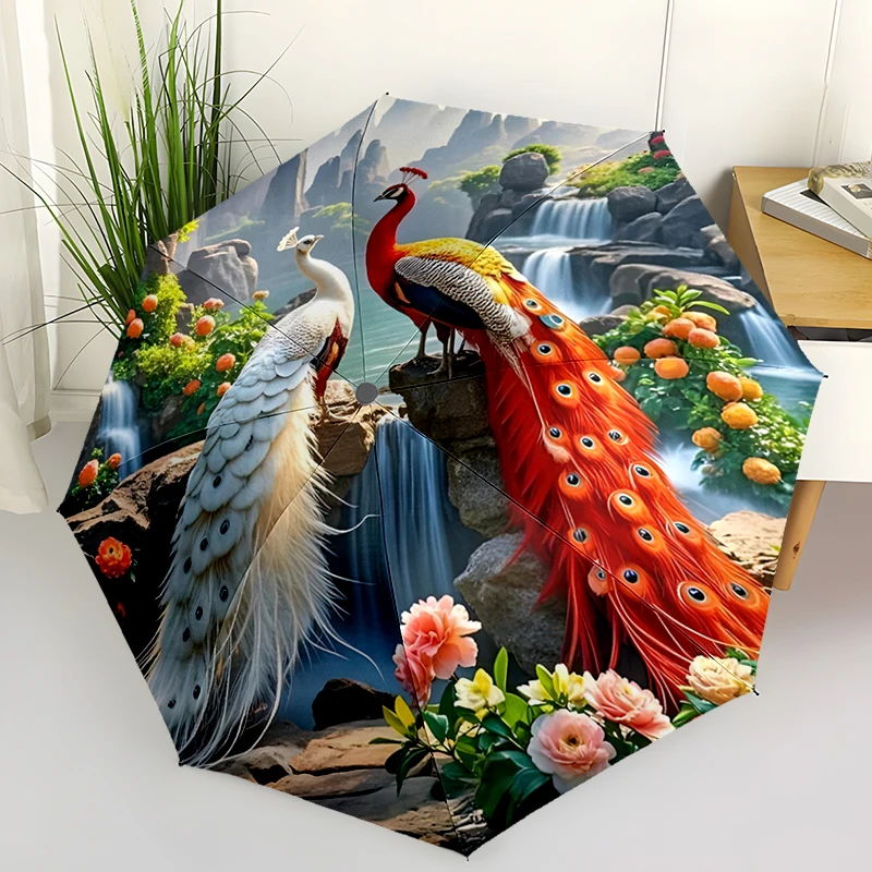 

Красивый автоматический складной зонт в виде павлина и животных — компактный дизайн на 8 ножек с рисунком луны и кошки, подходит для улицы