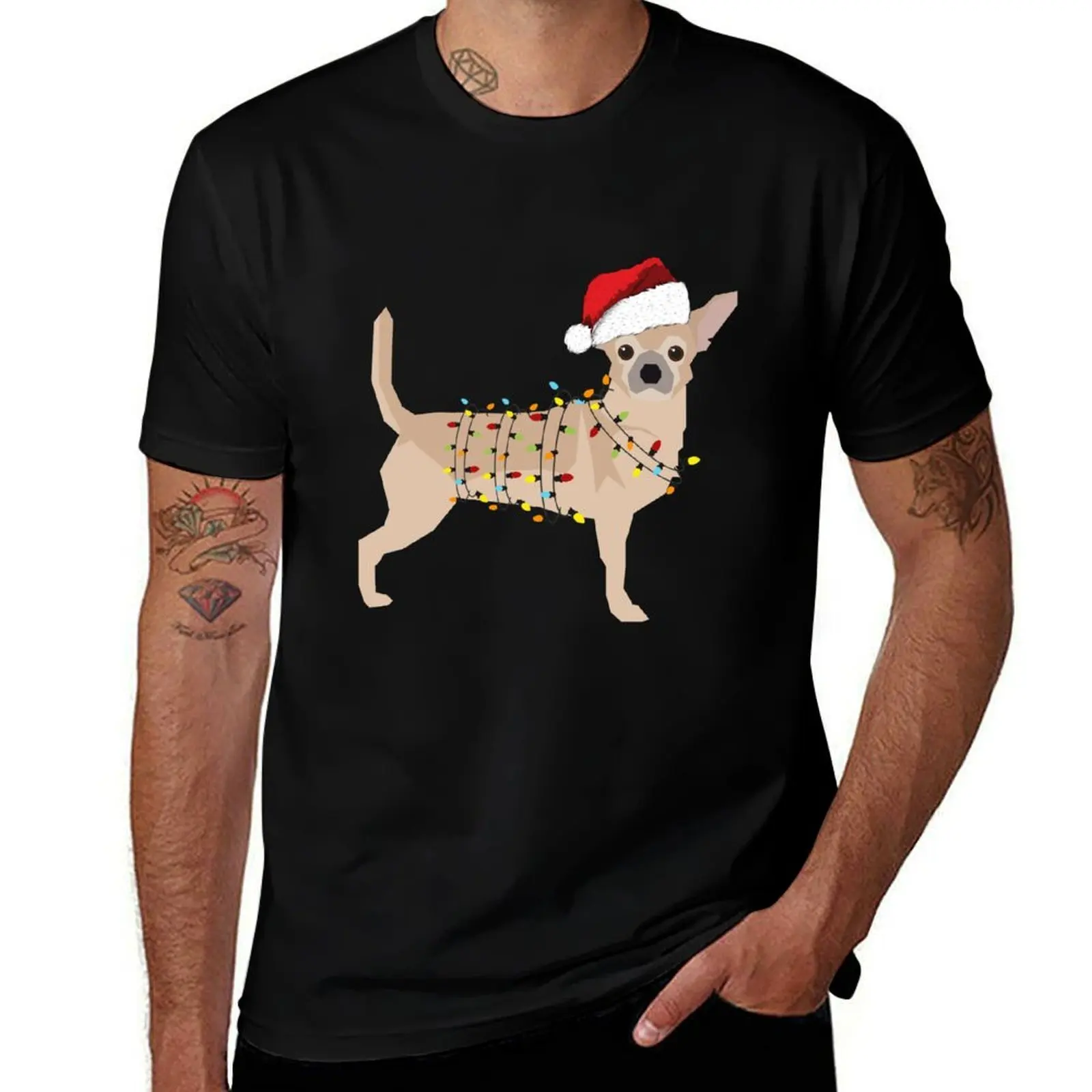 

Chihuahua Holiday Christmas Light T-Shirt anime t shirts oversize man t shirts cotton T-Shirt