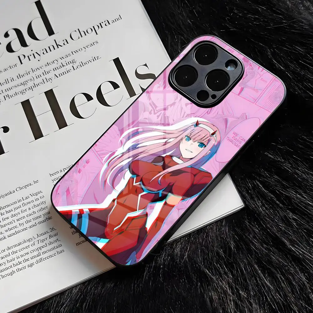 DARLING In The FRANXX Handyhülle für iPhone 17 Air 16 E Pro Max 15 14 13 Mini 12 Pro 11 Max Plus Schwarze Glasabdeckung