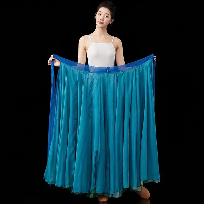 Costume de danse classique chinoise pour femmes, en mousseline de soie dégradée, grande balançoire, jupes de Flamenco, vêtements de danseuse traditionnelles pour spectacle sur scène