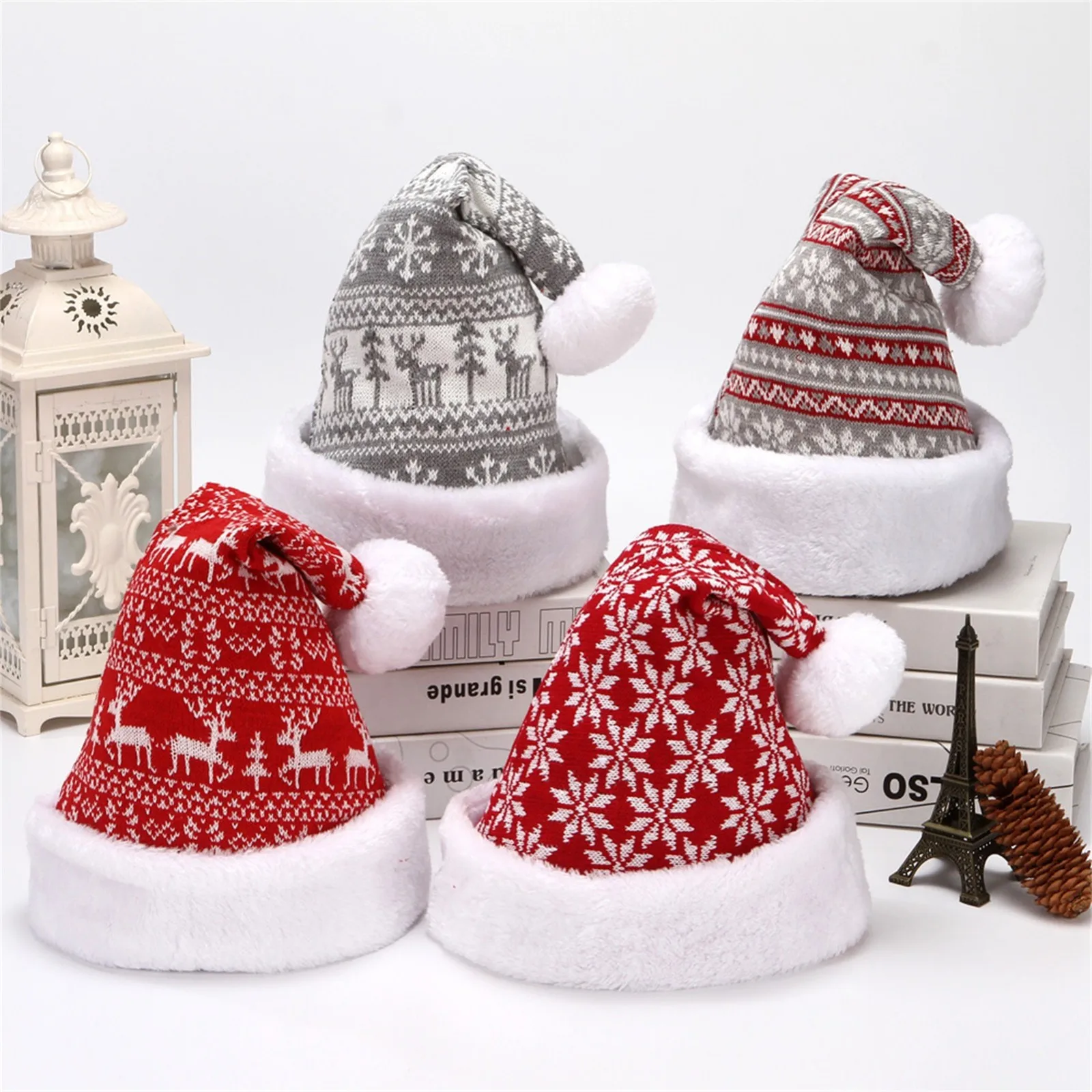 Snowfake Elk Hat Winter Thicken Knitted Velvet Cloth Adult Christmas Hat Merry Christmas Decor Gifts Happy New Year 2025 Naviida