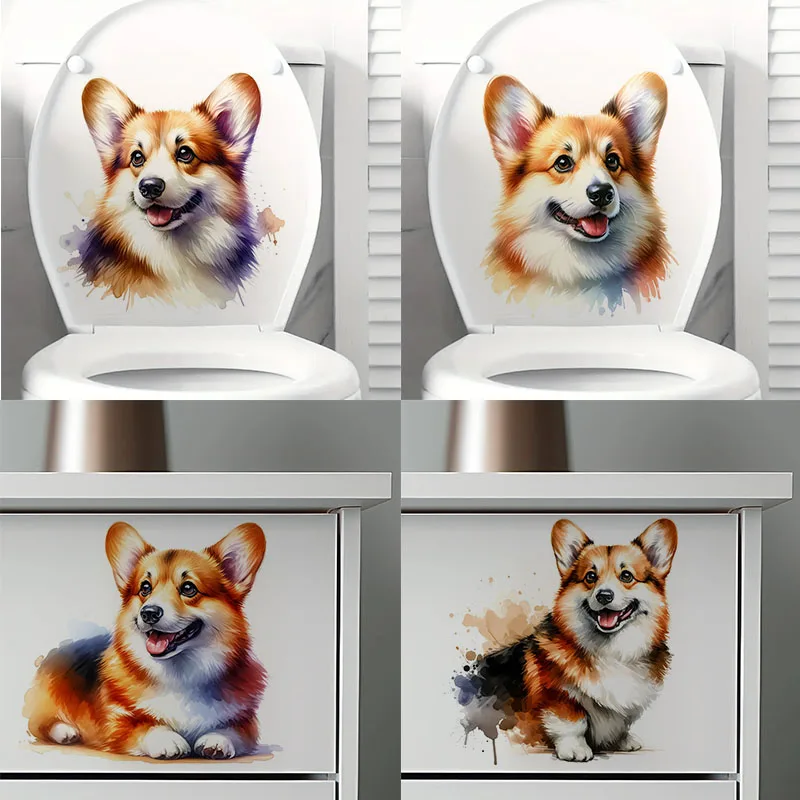 

Corgi Dog 1pc Toilet Stickers,Wall Decal Removable, Reusable Vinyl Car Sticker for Toilet Lid, Bathroom Decor