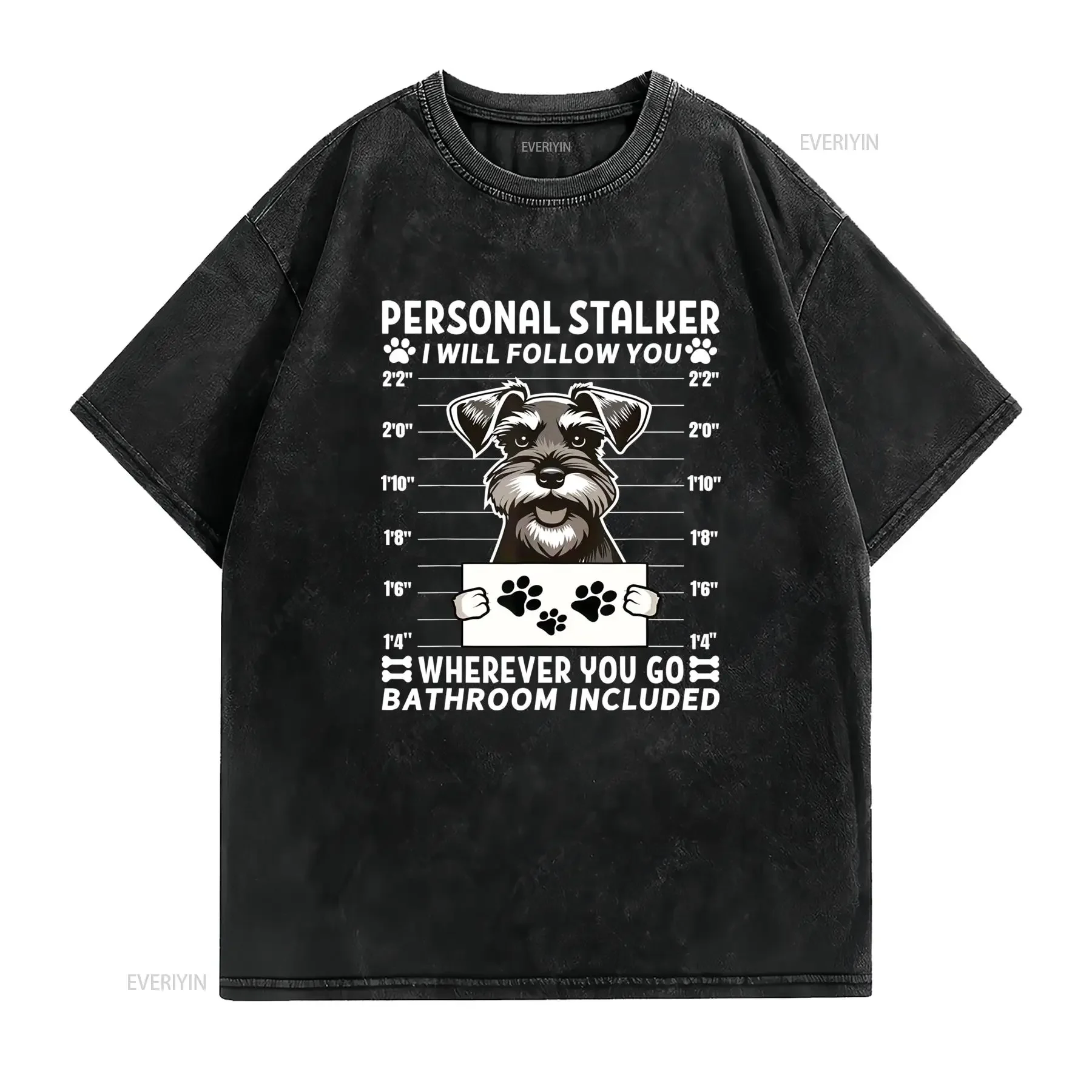 Camiseta Divertida para Amantes del Schnauzer Miniatura Algodón 100 Pesado Diseño Te Seguiré Compañero de Baño Cuello vintage
