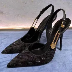 Luxe Steentjes Met Lovertjes Gesp Vrouwen Pumps Elegante Puntige Neus Slingbacks Stiletto Hoge Hakken Lente Zomer Mode Schoenen