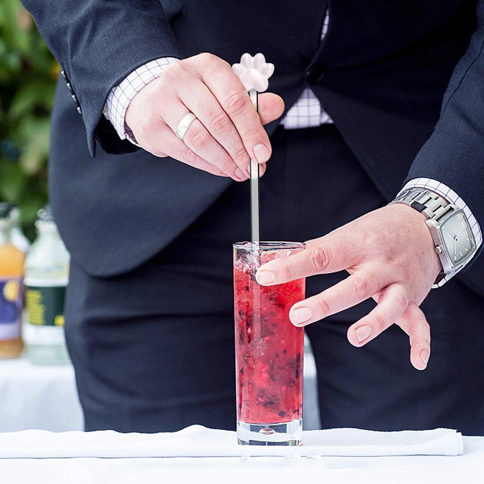 

6Pcs Transparent Glass Cat Claw Stirring Sticks Long Handle Multi-Color for Cocktail Coffee Juice Milk Drink Stirrer