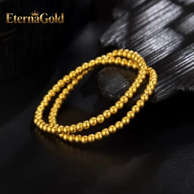 EternaGold 5mm999 24K real gold Bead bracelet Double elastic rope string ancient transfer bead bracelet retro women's first acce