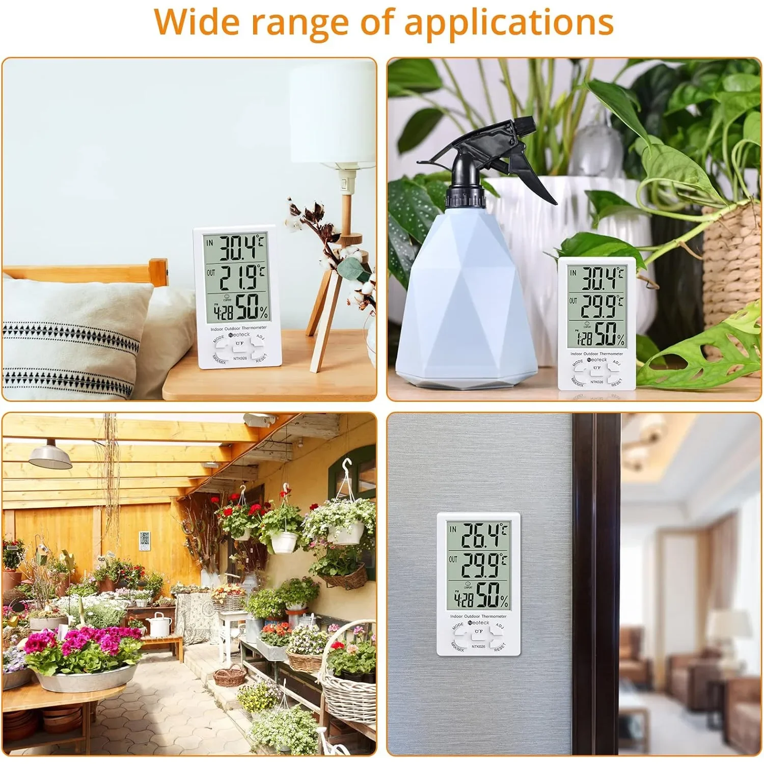 2 in 1 Digital Hygrometer with LCD Display Time Display Humidity Thermometer Temperature Meter Sensor Wire for Indoor Outdoor