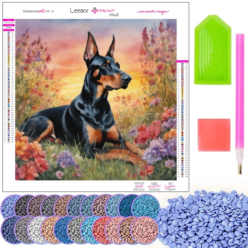 Animal Diamond Painting Doberman Pinscher In Flowers Full Rhinestone Cross Stitch Kit Home Wall Decor Children's Handmade Gift