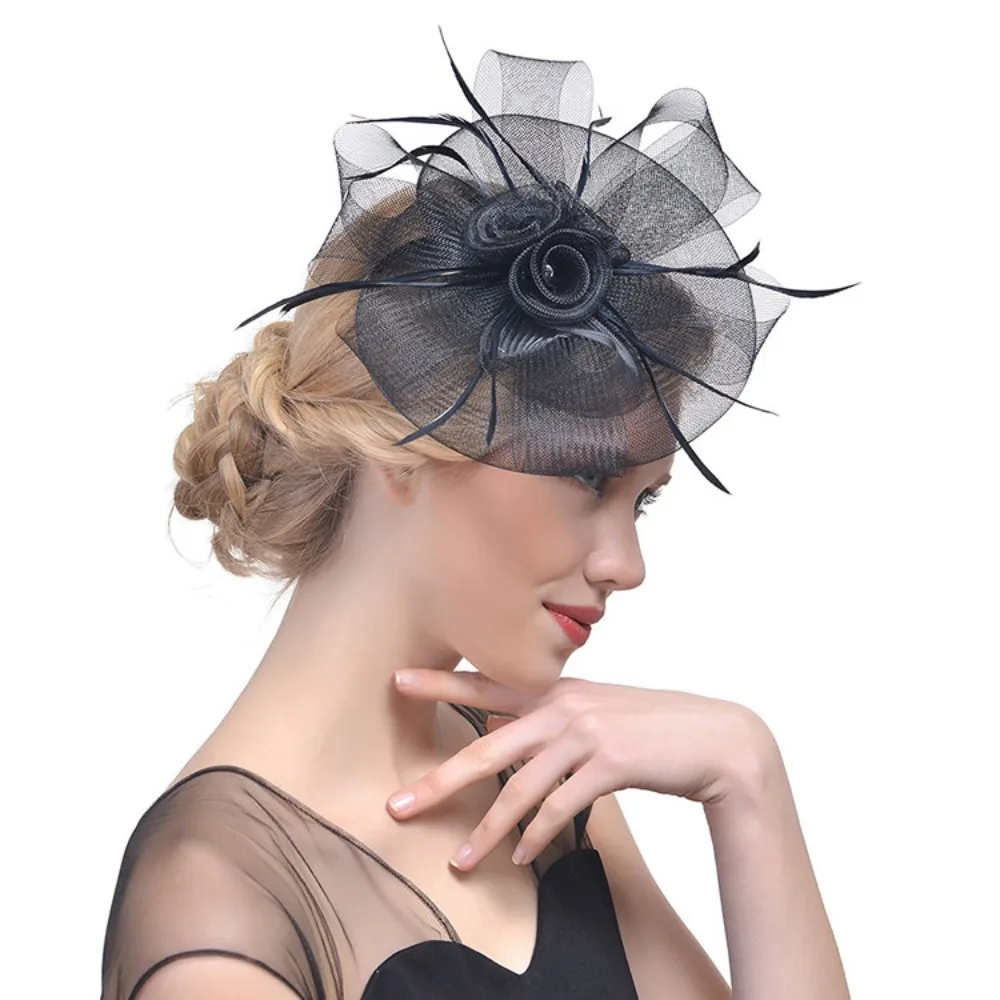 

Fashionable High-end Runway Style Top Hat Feather Hair Clip Banquet Party Sweet Unique Headflower Hair Accessory