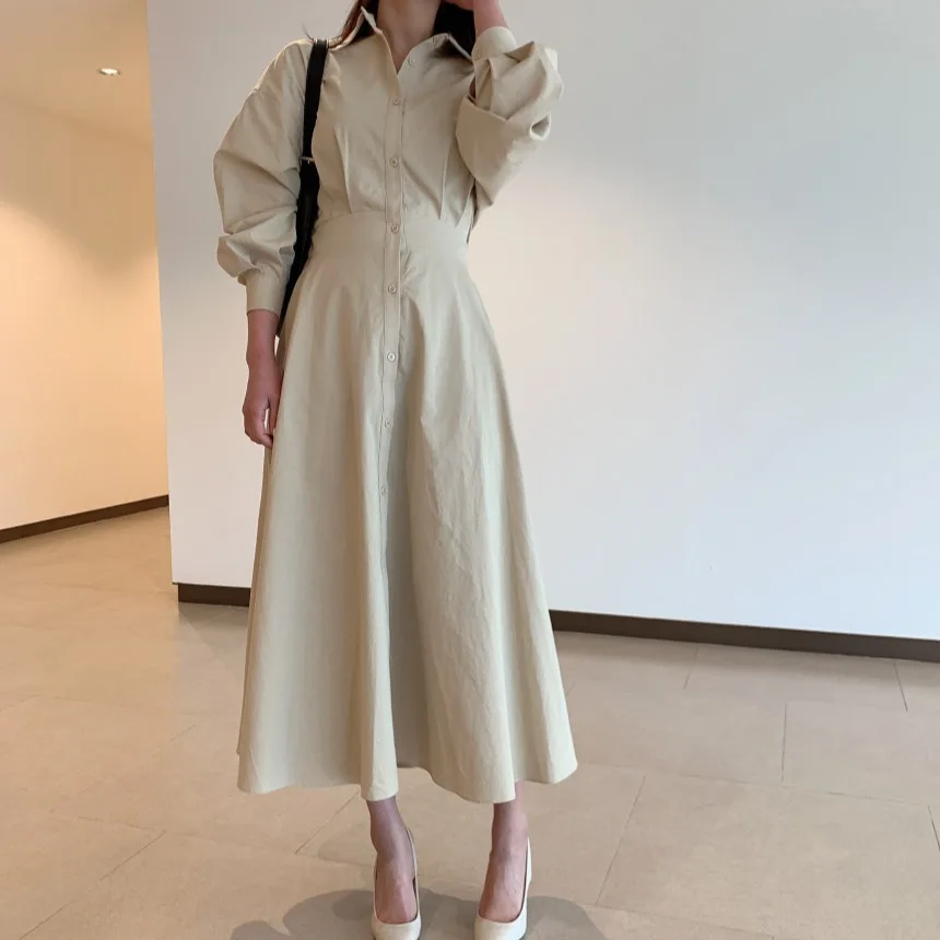 [EWQ] Korea chic beautiful shirt dress slim clothing