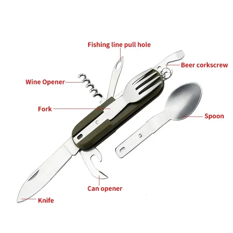 Camping Cutlery Stainless Steel Folding Knife Fork Spoon Portable Outdoor Tableware Camping Equipmen