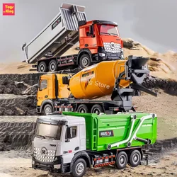 Huina 1/50 Alloy Mixer Truck Pull Back Simulation Dump Truck Model Engineering Car Soil Transport Vehicle Kids Toys Boy Gifts