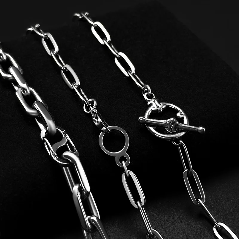 Fashion Pure Titanium Square Cross Chain Bracelet Necklace Men Women Hip Hop Anti-Allergic Seamless Welded Link Chain Necklaces