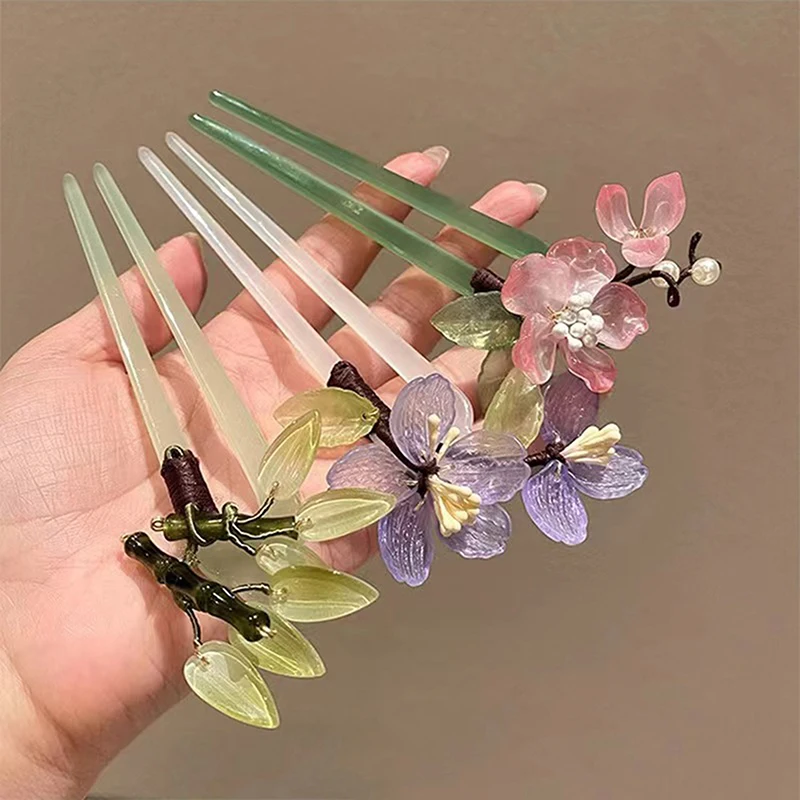 1Pc Fashion U-shaped Hairpin Acrylic Flower Hair Stick Chopsticks Chinese Hair Clips Wedding Headdress Jewelry Hair Accessories