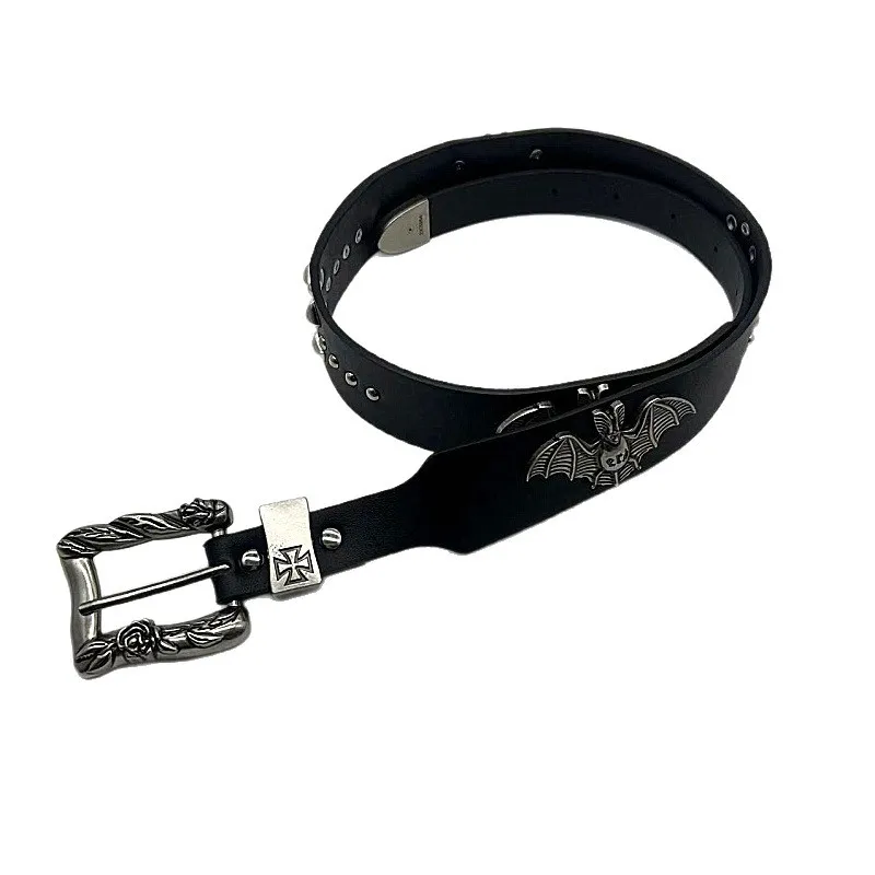 القوطية تصميم Erd الخفافيش حزام خصر للرجال عبر الجوف مزدوجة مسمار الشرير برشام صف مزدوج حزام روك شخصية Y2k حزام 2025