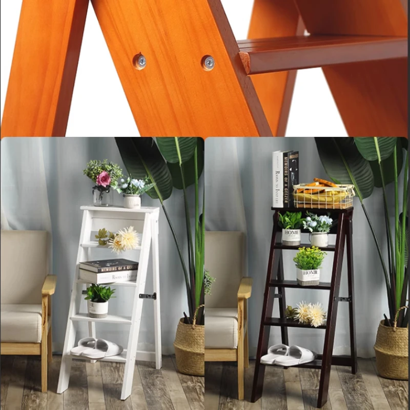 Indoor Thickening Ladder Chair Multi-function Ladder Stool Climbing Folding Step Stool Strong and Stable Wooden Ladder