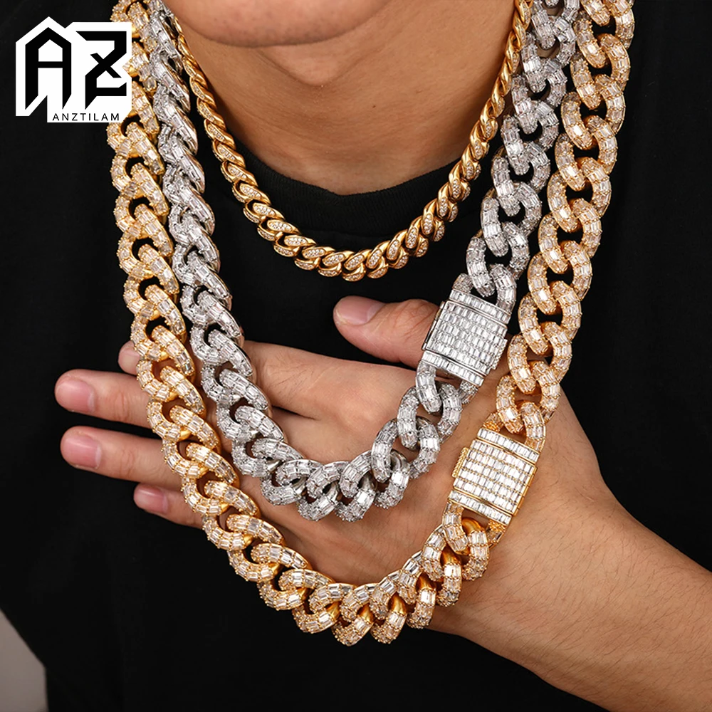 

20mm Width Baguettes Cuban Chain Necklace Zircon Iced Out Chain for Women Men Hip Hop Bling Goth Choker Free Shipping