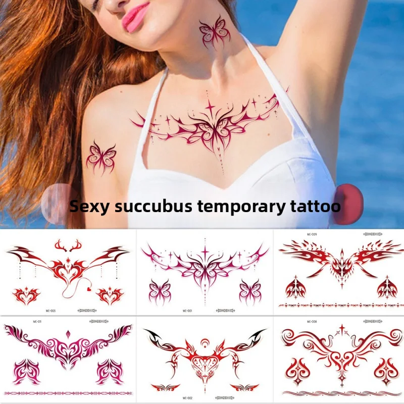 

2pcsSexy Succubus Temporary Tattoo Sticker Angel Wings for Women Waist Chest Scar Covering Colorful Pure Desire Style